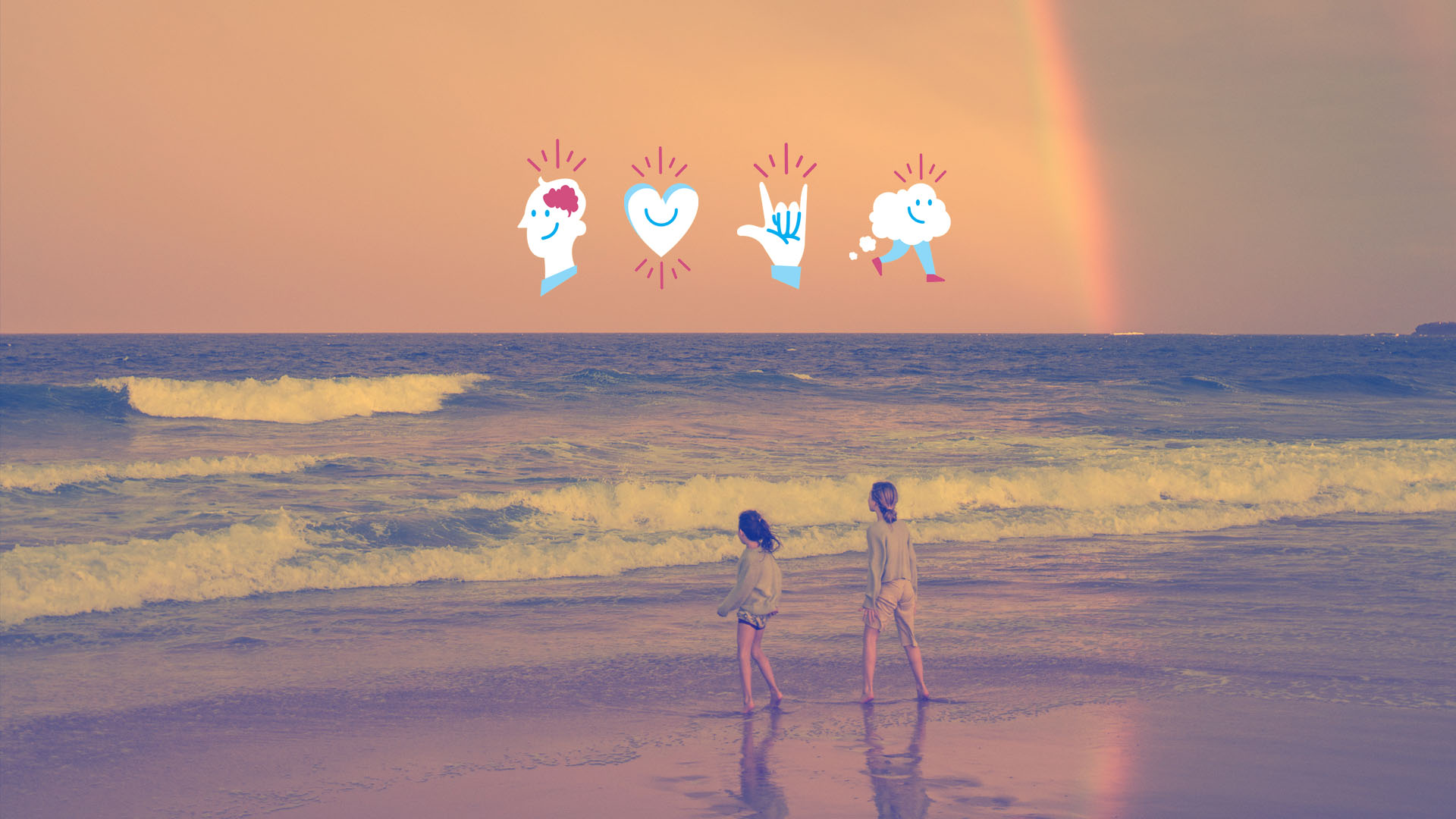 An image showing a beach with the 4 #thinkocean challenge shoal icons. 