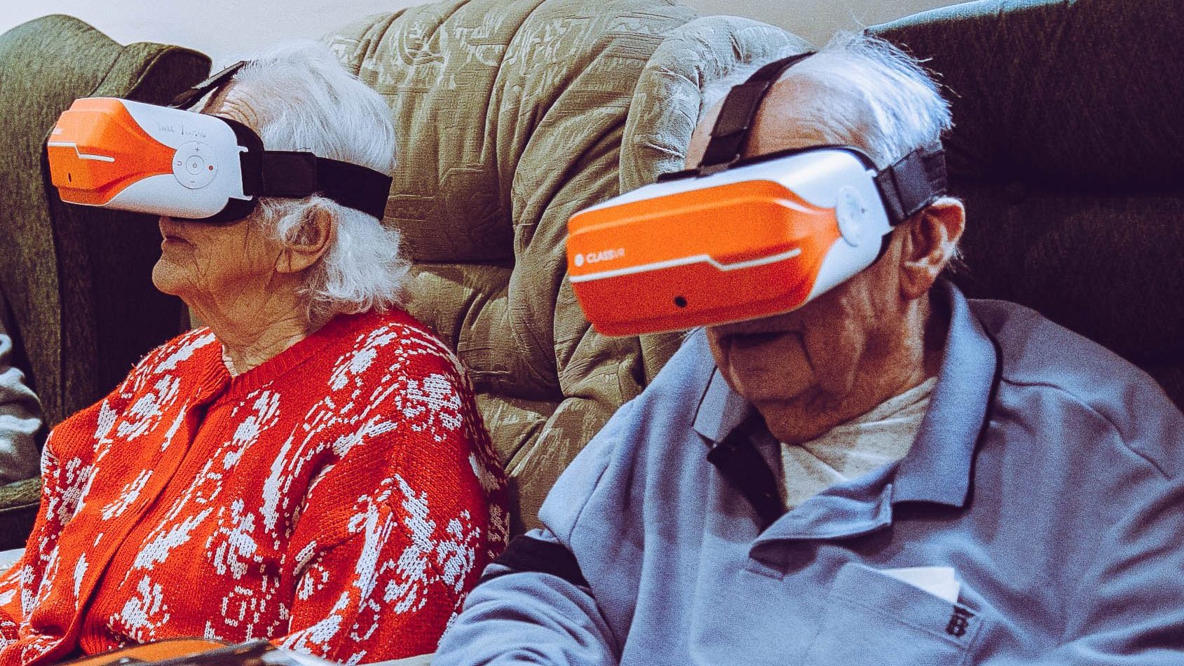 Nursing home residents immersing in the Ocean through a VR experience.